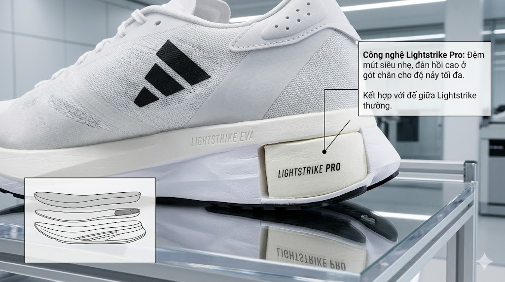 Chi tiết công nghệ Lightstrike Pro trên giày Adidas Adizero SL 2 trắng