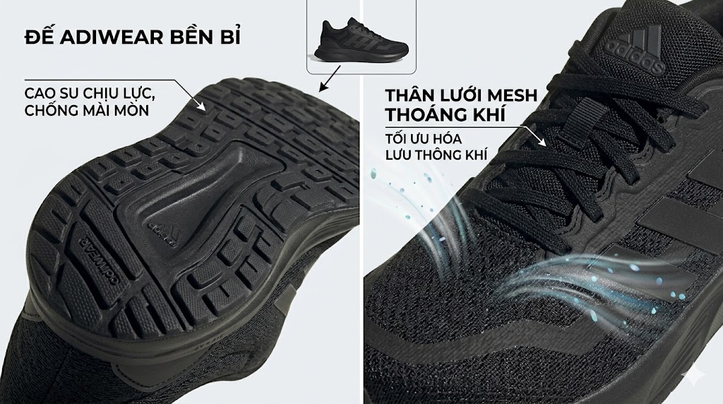 Chi tiết đế Adiwear và thân lưới thoáng khí Adidas Runfalcon 5 nữ